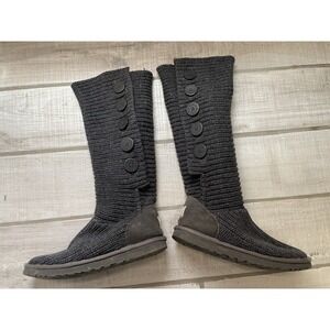 UGG Australia Classic Winter Boots Women 10 Gray Sweater Knit Mid Calf Pull On